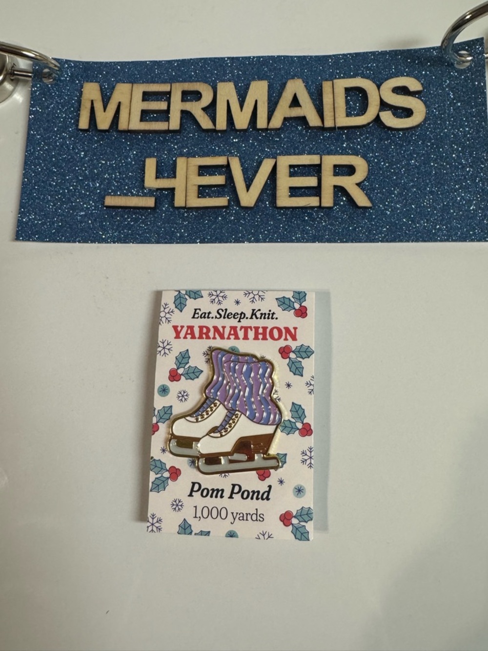 New Eat Sleep Knit Yarnathon 1000 yards Pom Pond Ice Skate Enamel Pin Pinback
